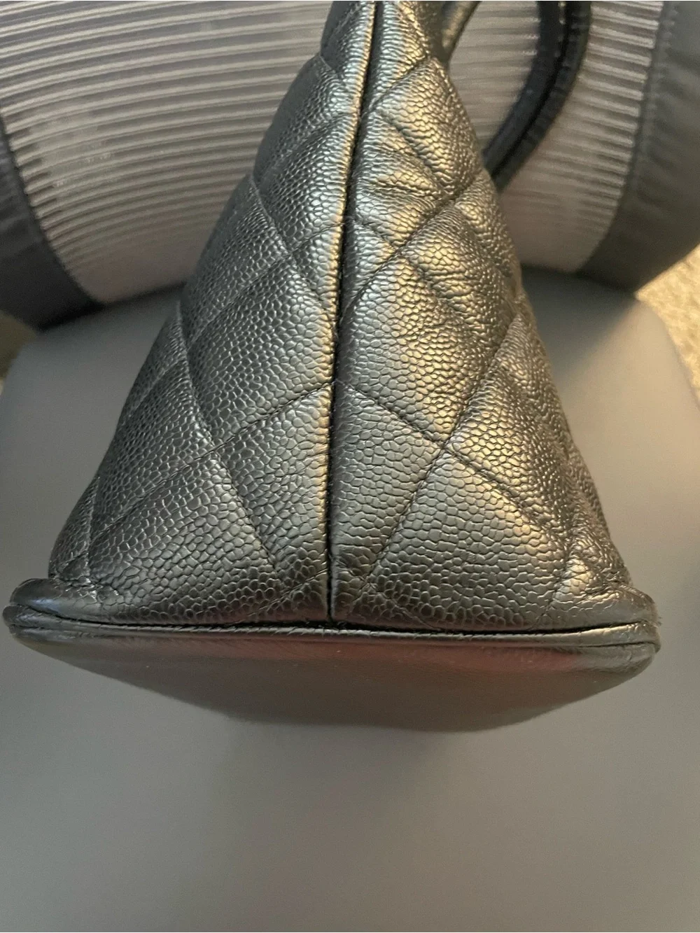 CHANEL Black Quilted Leather Tote with Large CC Motif and Charm